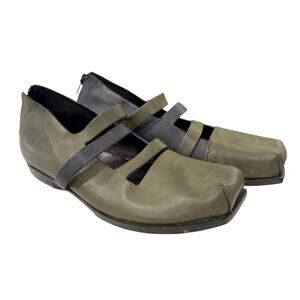 Cydwoq Primary in Olive & Deep Blue Sea Sz 37 Leather Architectural Mary Jane